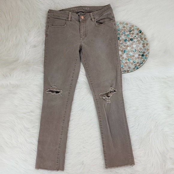 American Eagle Outfitters Denim - American Eagle Womens Crop Jegging Jeans Size 8 Distressed Mid Rise Raw Edge